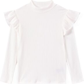 PATPAT Girls' Ruffled Shoulder Long Sleeve T Shirt Cute Crewnecks Tops Casual Clothes 6-12 Years