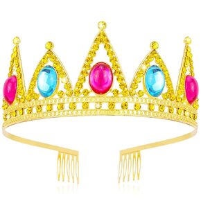 VELSCRUN Princess Tiara Peach Crown for Women Girls, Red Blue Princess Halloween Cosplay Headband, Queen Crown Tiaras Metal, Birthday Prom Wedding Party Hair Accessories A