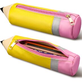 Kisston Leather Pencil Shaped Pencil Case, Cute Pencil Pouch, Pencil Shaped Bag with Zipper, Teacher Pencil Pouch, Kids Pencil Case, 3D Dimensional Student Large Capacity Pen Bag for Classmate Gifts