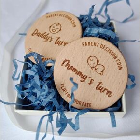 New Parent Decision Coin 2Pcs| Parent Decision Flip Coin - Mommy's Turn/Daddy's Turn Wooden Coins for Parenthood Choices, Perfect Present for New Parents