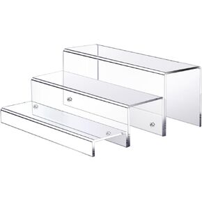 3 Tiers Bar Shelves for Liquor Bottles, 15" Clear Acrylic Risers Display Racks Stands for Figures Pops Cupcake Perfume Collections (N-Shape)