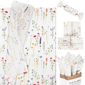 100 Sheets Purple Lavender Tissue Paper, 20x14 Inches, Wildflower Wrapping Tissue Paper Red Poppy Printed Art Decorative Tissue for Spring Wedding Gift Wrapping Supplies