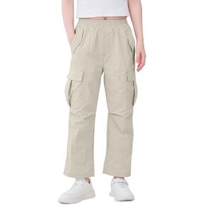 WULFUL Girls Cargo Pants Lightweight Wide Leg Streetwear with Pockets Kids Jogger Trouser 6-16 Years
