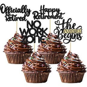 24Pcs Happy Retirement Cupcake Toppers Officially Retired Cake Toppers No Work Zone Adventure Begins Cupcake Picks Retirement Theme Farewell Birthday Party Decorations Supplies Dark Blue