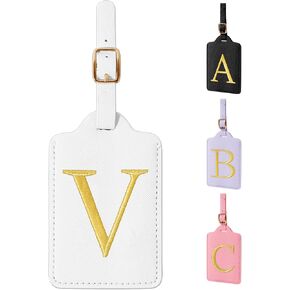 Personalized Initial Luggage Tags for Suitcase TSA Approved, White Leather Cute Luggage Tag with Privacy Cover Name Card, Embroidered Custom Luggage Tags Travel Baggage Tags Gifts for Women Kids(P)