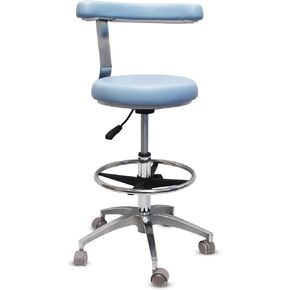 Round Rolling Stool with Seat and Footrest Dental Chair with Rotatable Armrests for Dentist Office Shop Home