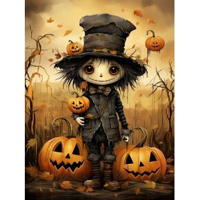 MjhRcll Halloween Diamond Painting Kits for Adults,Horror Boy and Pumpkins Diamond Art Kits Full Round Drill,Paint by Diamonds for Holiday Gift and Home Wall Decor 12X16 Inch