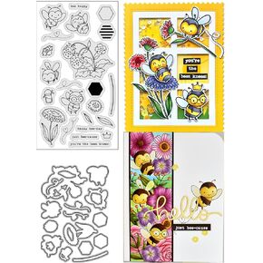 Bees and Strawberries and Sunflowers Stamps and Dies Set for Card Making,Clear Stamps and Metal Cutting Dies Sets for Scrapbooking DIY Album Card Making Supplies