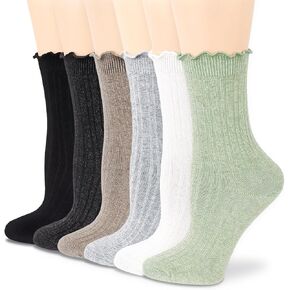 Womens Ruffle Socks Crew Cotton Ankle Cute Frilly Socks Ribbed Ultra Soft Cool Lettuce Casual Socks 6 Pack