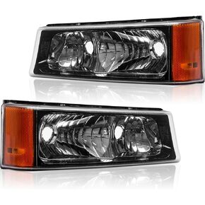 Compatible with 2003 2004 2005 2006 Chevy Silverado/Avalanche 2003-2006 Black Bumper Turn Signal Parking Lights Lamps Left + right Pair GM2520185 GM2521185