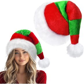 2 Pack Christmas Elf Hat, Long Red And Green Striped Elf Hat for Christmas Party Cosplay Costume Accessories