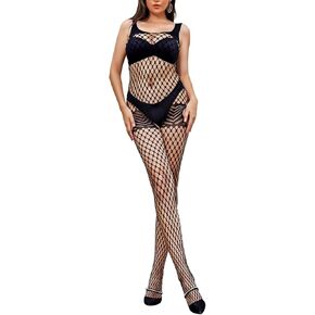 LUCKELF Womens Criss Cross Overalls Fishnet Jumpsuit One Piece Outfit lingerie Slim Fit Bodystockings