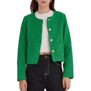LifeShe Tweed Jacket Women Cropped Long Sleeve Work Blazers Fall Casual Open Front Office Coats