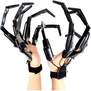 Halloween Articulated Fingers Extensions,1 Pair 3D Printed Flexible Articulated Finger Extensions Skeleton Bone Claw Hand Fits All Finger Sizes,Halloween Cosplay Party Decoration (Black,Left & Right)