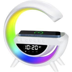 G-Type Wireless Charging Speaker, Wireless Charging Clock Alarm LED Desk lamp All-in-one Machine, Suitable for Colored Environmental Lights in bedrooms, Offices, and Homes