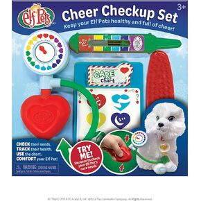 Elf Pets Cheer Check Up Set – 4 pc. Vet Kit for Kids – Pretend Play Doctor Set with Chart, Thermometer, Brush and Cuff – Care for Elf Pets Plush, Pals of The Elf on the Shelf - Brand Scout Elf