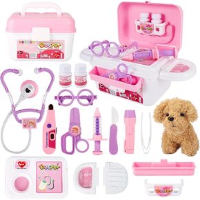 Doctor Kit for Toddlers 3-5, Pretend Play Doctors Kit with Dog Toy and Carrying Case, Stethoscope Toy Kids Vet Play Set Gift for Boys Girls