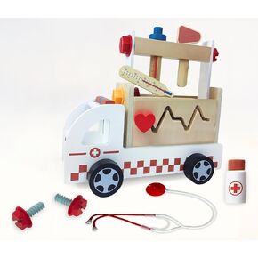 Brilliant Baby® Doctor’s Kit Ambulance | Toddler Learning Toy | Educational and Fun Wooden Ambulance Baby Toy for Early Childhood Development | Interactive Wooden Toy Ambulance for Toddler and Baby