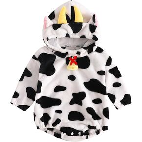 Infant Boy Girl Halloween Animal Costume Newborn Baby Flannel Hooded Rompers Fall Winter Long Sleeve Fleece Bodysuit