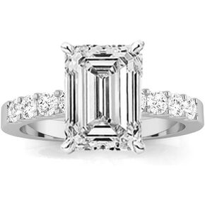 14K White Gold 2.5 Carat LAB GROWN DIAMOND Classic Prong Set Emerald Cut Diamond Engagement Ring (G-H Color VS1-VS2 Clarity 2 Ct Center)