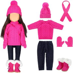Bencailor Christmas 18 Inch Doll Clothes and Accessories Winter Doll Outfits Set Sweaters Trousers Hats Shoes for 18 Inch Doll Girls Gifts (Pink)