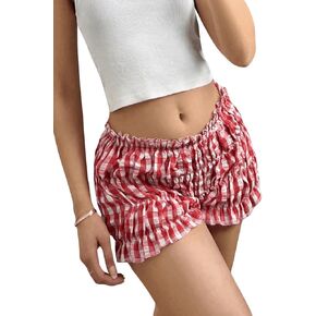Women's Plaid Low Rise Checkered Bloomer Y2k Mini Ruffle Micro Boxer Shorts in Saudi Arabia