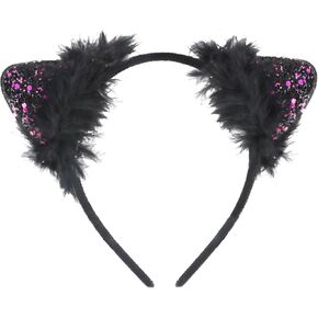WHAVEL Cat Ears Headband Black Cat Ears Cute Sequin Ears Headband Fur Fox Ears Plush Cat Headband