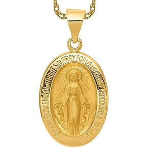 IceCarats 14K Solid Yellow Gold Our Lady of Miraculous Medal Blessed Virgin Mary Necklace Chain Pendant Charm