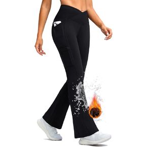 G Gradual Women's Fleece Lined Pants Water Resistant Winter Thermal Flare Leggings Hiking Snow Pants for Women 4 Pockets