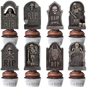 24 قطعة قبعات كب كيك الهالوين رعب مخيف علامة مميزة لكعكة القبعات العالية للهالوين مقبرة الكسول زينة حفلة عيد الميلاد in Kuwait