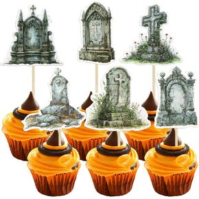 Ephlyn 32Pcs Halloween Cupcake Toppers Wrappers Rip Kit Bloody Zombie Hand Cupcake Pick Decorations for Halloween Horror Movie Bloody Theme Birthday Party Cake Decorations Supplies
