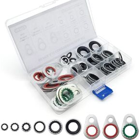 60 PCS Automotive Compressor Gasket Seal, Air Conditioning Compressor Port Seal Gasket Kit, Air Conditioning Pump Gasket Bonding Combination Kit, Universal for Most Cars (Multicolored)