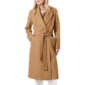 Danedvi Women's Notch Lapel Collar Pea Coat Long Sleeve Casual Fall Winter Long Overcoat with Belt