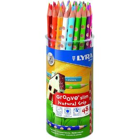 LYRA Groove Slim Wooden Colouring Pencils, 48 Pieces in Assorted Colours with Sharpener, Ideal for Children and Schools