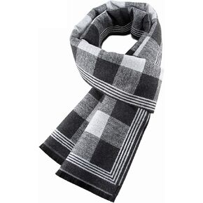 Mens Winter Warm Long Soft Scarf Plaid Tassel Scarf for Men Soft Classic Cotton Blend Scarve 70.8"x11.8"