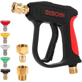 DUSICHIN DUS-220 Short Wand High Pressure Washer Handle Gun 3000 PSI Max 5 Pressure Power Washer Nozzles Tips Black