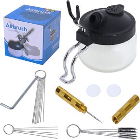 Airbrush Cleaning Kit Spray Wash Cleaning Pot Stabilizer Jar Bottles Holder with Cleaning Tools Needle Nozzle Brush