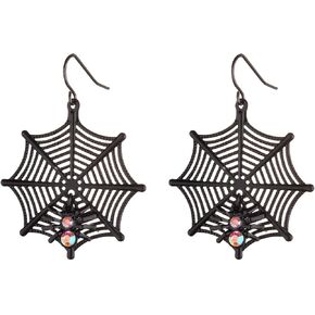 Lux Accessories Christmas Black Spider Web Iridescent MultiSpider Back Dangle Earrings