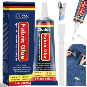 Cludoo Fabric Glue Permanent, Clear Fabric Glue for Clothing Permanent Washable, Strong Clothing Glue Fabric Adhesive for Fabrics, Patches, Cotton, Linen, Flannel, Denim, Leather, Polyester