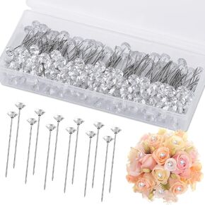 200 Pcs Corsage Bouquet Pins, 2 Inch Diamond Boutonniere Flower Pins, Diamond Head Pins for Flower Bouquets Straight Pins Diamond Pins for Bouquets Wedding Flower, Jewelry DIY Sewing Crafts
