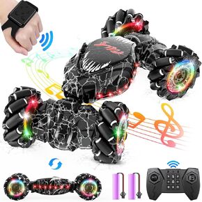 Remote Control Car,2.4GHz LED Gesture Sensing RC Stunt Car,4WD Double Sided Rotation RC Car with Lights and Music,All Terrain Rotation Drift Car Birthday Gifts for Boys Girls (Blue)