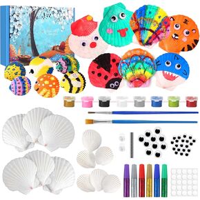 Sea Shell Painting Kit for Kids, Christmas Birthday Gifts for Girls Boys Toys for Ages 4 5 6 7 8 9, Children DIY Creative Activity Art Toys with Refrigerator Magnets, 4-12 Year Old Arts & Crafts Gifts
