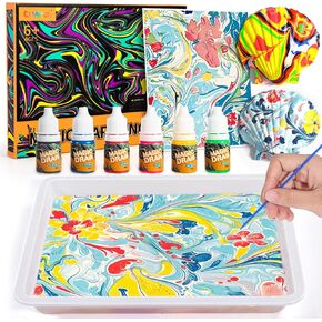 Water Marbling Paint for Kids, Arts and Crafts for Girls Boys, Marbling Paint Art Kit Art Supplies for Kids, Non-Toxic Creative Arts Crafts Kits Ideal Toys Gifts for Kids Toddlers Age 3-5 4-8 8-12