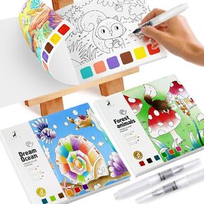 Innofans 2PCS Watercolor Coloring Books for Kids Ages 4-8,Watercolor Painting Book for Toddlers,Water Color Paint Sets,Arts and Crafts for 3 4 5 6 7 8 Year Olds Girls Boys Birthday Gifts