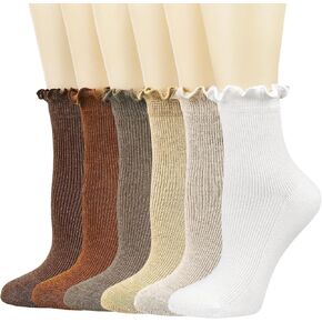 Mcool Mary Womens Crew Socks Ruffle White Casual Cotton Frilly Breathable Cute Knit Lettuce Trim Ankle Socks 6 Pack