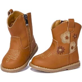 Newsonet Baby Cowboy Cowgirl Boots Western First Walker Shoes Boys Girls Round Toe Boots Winter All Seasons 6-24 Months Infant Toddler