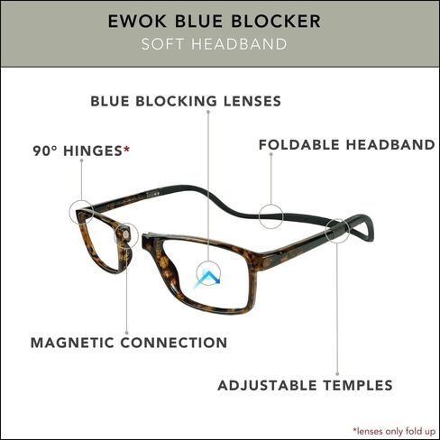 نظارات القراءة المغناطيسية Clic Blue Light Blocking من Slastik، شريط ناعم قابل للطي، قارئات كمبيوتر قابلة للتعديل، Ewok (M-XL) in Kuwait