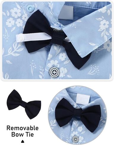 YALLET Boys Long Sleeve Shirts Button Down Print Dress Wedding Outfits Formal Casual Clothes with Bow Tie 5-10T in Saudi Arabia