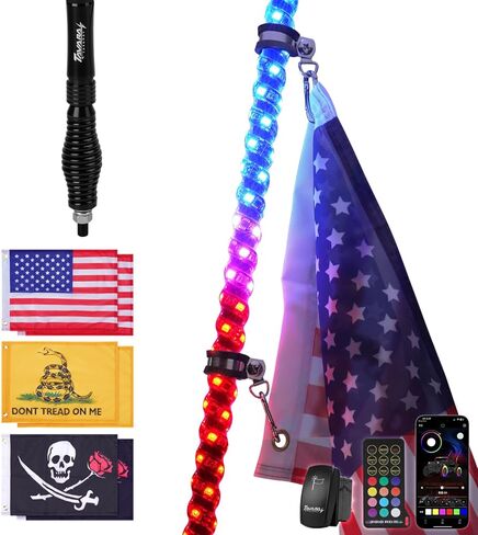 ضوء سوط بطول 6 أقدام مع قاعدة زنبركية، ضوء سوط LED مع تطبيق وجهاز تحكم عن بعد، سوط مضاء للمطاردة الحلزونية 360 درجة مع مفتاح هزاز، سوط LED لـ UTV، ATV، SXS، Polaris RZR، Can-am in Kuwait