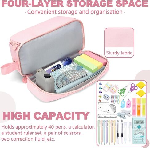 large capacity pencil case aesthetic pink pencil pouch school supplies for girls big pencils case for teen girls extra large special pen bag pencil bags with zipper pen cases for adults ,student(Pink) in Saudi Arabia